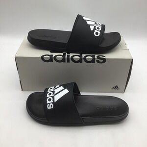 Adidas Adilette Comfort Slides Mens Size 9 Black White GY1945 Cloudfoam NEW